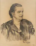 Józef Mehoffer, Portret kobiety (Matka żony), 1944 r., 1944, węgiel, papier