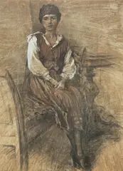 Antoni Kamieński, Siedząca na sofie, 1920 r., 1920, pastel, papier