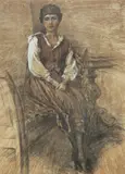 Antoni Kamieński, Siedząca na sofie, 1920 r., 1920, pastel, papier