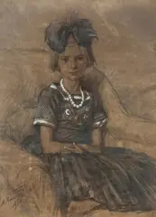 Antoni Kamieński, Portret siedzącej dziewczynki, 1920 r., 1920, pastel, papier