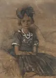 Antoni Kamieński, Portret siedzącej dziewczynki, 1920 r., 1920, pastel, papier
