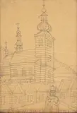 Nikifor Krynicki, Cerkiew, l. 60. XX w., ołówek, papier