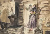Scena w karczmie by Antoni Uniechowski, akwarela, tusz, papier, sold Sep 2023