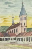Stary kościół, l.60 XX w. by Nikifor Krynicki, akwarela, papier, sold Sep 2023