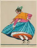 Zofia Stryjeńska, Góralka, plansza nr 23 z teki Polish Peasants' Costumes, 1939 r., 1939, pochoir ręcznie kolorowany gwaszem, papier, 42