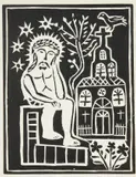 Jędrzej Wowro, Chrystus Frasobliwy z teki Piecątki beskidzkie, 1925-1933 r.,, drzeworyt, papier, 20