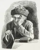 Jan Wałach, Janoszek z laską - Zatroskany, drzeworyt, papier, 28
