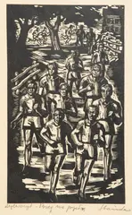 Jan Stańda, Bieg na przełaj, drzeworyt, papier