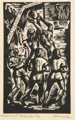 Jan Stańda, Koszykówka, drzeworyt, papier, 30