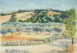 Salomon-Alfred Boisecq, Pejzaż z Prowansji, akwarela, papier