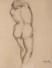 Tamara Łempicka, Akt tyłem (Un nu de femme de dos), węgiel, papier, 34