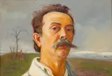 Autoportret, 1926 r. by Wlastimil Hofman, 1926, olej, tektura, sold Aug 2023