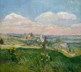 Stanisław Kamocki, Polskie Lato. Panorama Biecza, olej, płótno, 90