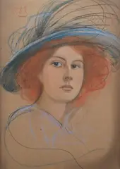 Michał Ichnowski, Kobieta w kapeluszu, ołówek, pastel, papier