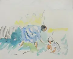 Wojciech Weiss, Aneri z małą Hanią, akwarela, papier, 25