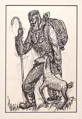 Chaim Goldberg, Żyd z kozą, ołówek, tusz, papier