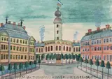 Pejzaż miejski by Nikifor Krynicki, akwarela, papier, sold Aug 2023