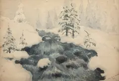 Ludwik Leszko, Potok w Tatrach, 1940, 1940, akwarela, papier