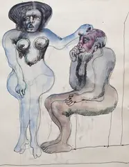 Bez tytułu by Jan Lebensztejn, akwarela, tusz, papier, sold Aug 2023