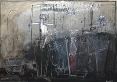 Henryk Cześnik, Automatyczna komputerowa wciągarka do piórnika z możliwością osmotyczną skrzyni biegów, 2014, 2014, technika mieszana, papier, 68