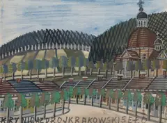 Nikifor Krynicki, Pejzaż z Krynicy, lata 1963–65, akwarela, gwasz, papier fotograficzny