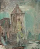 Marian Mokwa, Baszty w Gdańsku, olej, płótno, 60