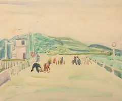 Władysław Brzosko, Wyścigi Sopot, 1950 r., 1950, akwarela, papier