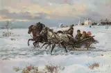 Edward Pierzynski, Powrót saniami do domu, olej, płótno