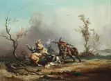 August Erxleben, Potyczka, 1862 r., 1862, olej, płótno naklejone na deskę, 22