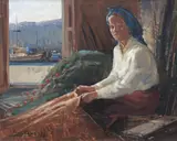 Vicente Armiñana, Kobieta we wnętrzu, 1981 r., 1981, olej, płyta