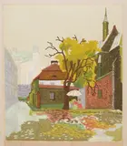 Władysław Bielecki, Kościoł św. Idziego w Krakowie, drzeworyt barwny, papier