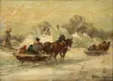 Saniami do wsi by Władysław Chmieliński, olej, płyta, sold May 2023