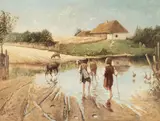 Bród, 1901 r. by Mn naśladowca Józefa Chełmońskiego, 1901, wg Mykoli Pymonenko (1862-1912)olej, płótno, sold May 2023