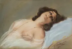 Irena Stankiewicz, Półakt leżący, pastel, tektura