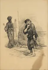 Józef Rapacki, Uliczny dowcipniś, z teki Z dawnej i niedawnej Warszawy, litografia, papier, 46
