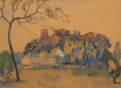Widok na Górę Zamkową w Wilnie by Adam Międzybłocki, gwasz, papier, sold May 2023