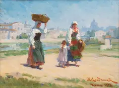 Emil Lindeman, Za Tybrem, olej, tektura