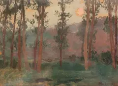 Tadeusz Makowski, Pejzaż z drzewami, ok. 1908 r., 1908, olej, sklejka; 14