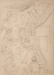 Tadeusz Makowski, Na schodach w Hôtelu Drouot, ołówek, papier