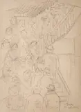 Tadeusz Makowski, Na schodach w Hôtelu Drouot, ołówek, papier