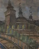 Cerkwia w Krynicy, lata 40. XX w. / początek l. 1950. by Nikifor Krynicki, gwasz, tektura, 14, sold May 2023