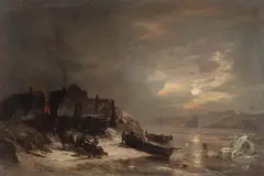 Carl Hilgers, Na brzegu, olej, płótno, 39