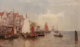 Karl-Friedrich Wagner, W porcie, olej, płótno, 50