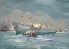Antoni Suchanek, Statek Marceli Nowotko (?), około 1955 r, akwarela, gwasz, papier