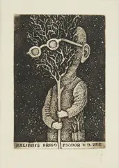 Stasys Eidrigevičius, Exlibris Frigo Fjodor v.d.ZEE, akwaforta, papier, 11