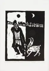 Szołem Alejchemowi z cyklu Judaica, 1964 by Jerzy Duda-Gracz, 1964, linoryt, papier, wym. komp. 14, sold Apr 2023