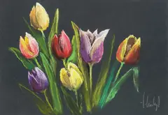 Tulipany z Wilanowa, 2022 by Tomasz Motyl, 2022, pastel, papier, sold Apr 2023
