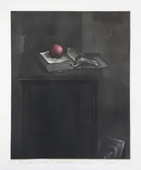 Tadeusz Jackowski, Martwa natura z czerwonym jabłkiem, 1978, 1978, mezzotinta, papier, 24
