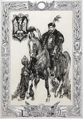 Szymon Kobyliński, Legenda jazdy polskiej, projekt ilustracji do albumu „Legenda jazdy polskiej”, Jerzy Urbankiewicz, Łódź 1996 r. tusz