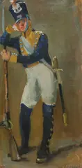 Jan Świerczyński, Piechur ze Szkoły Podchorążych z czasów powstania listopadowego, l. 20-30. XX w., olej, tektura; wym. 36